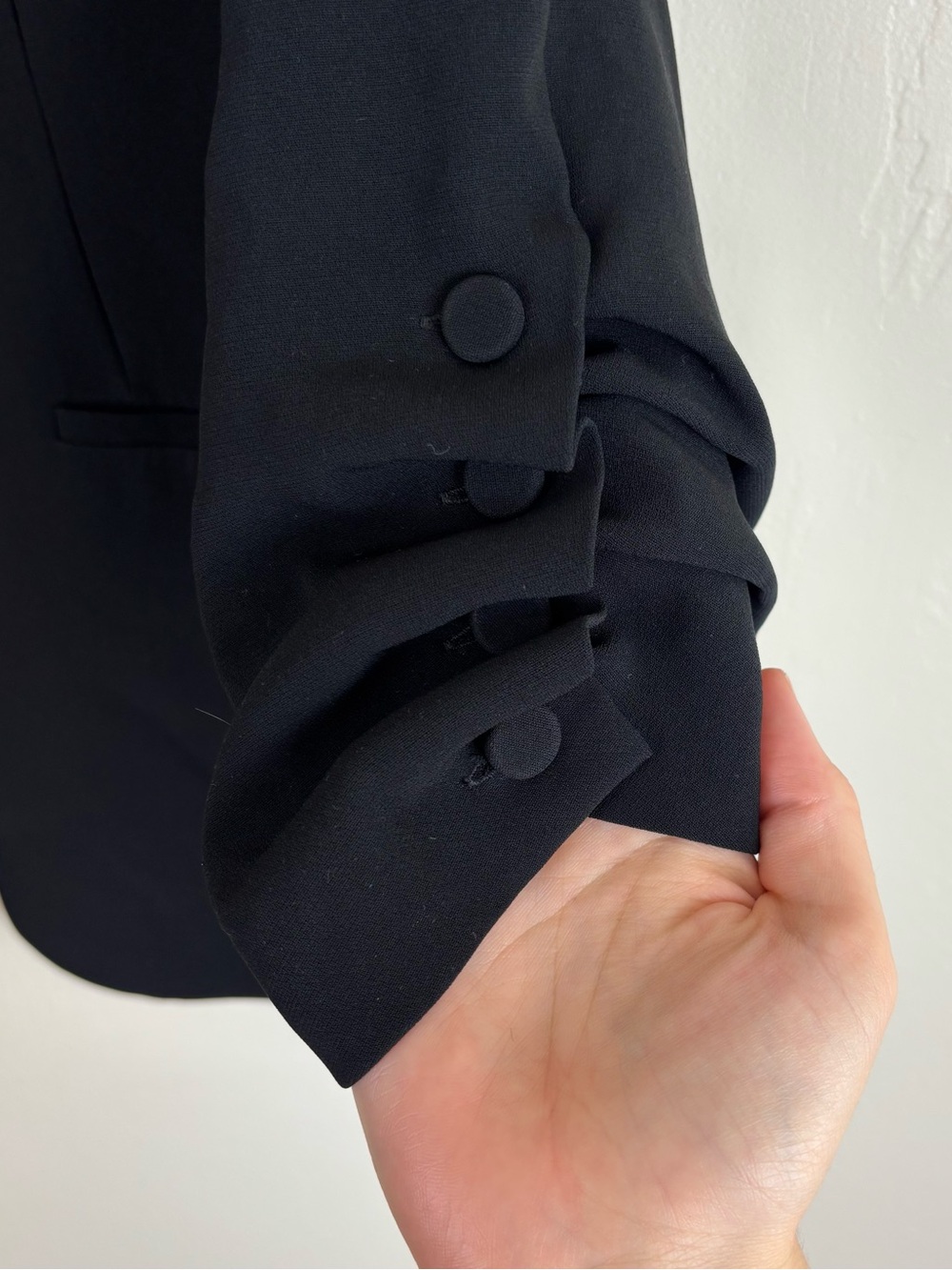 Cinq A Sept Khloe Blazer Women’s Size 14 In Black Ruched Sleeve Single Button - Picture 4 of 7
